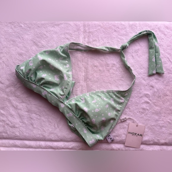INGER BIKINI TOP GREEN And White Floral Tie size M Summer Pool Beach - Picture 6 of 9